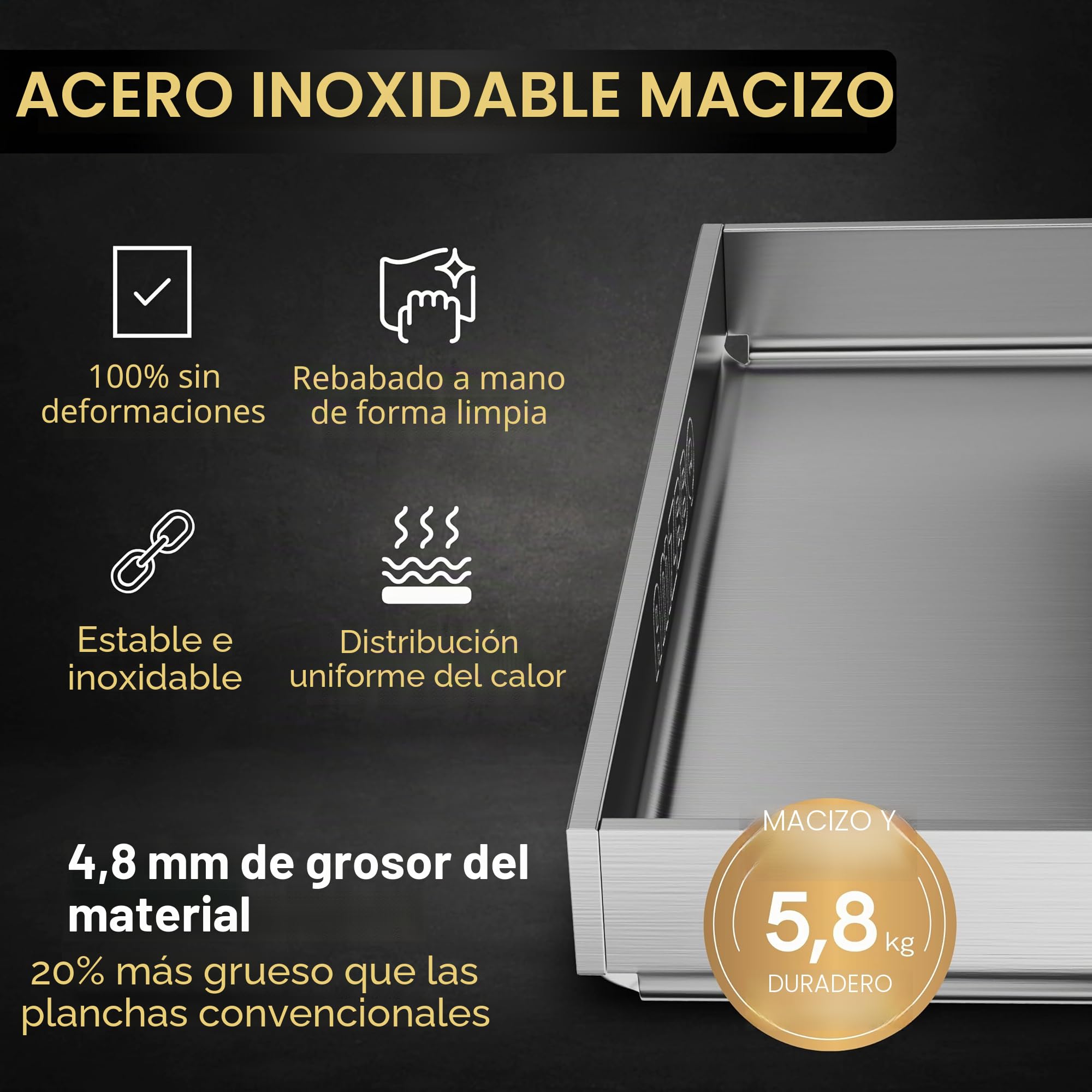 Set Premium de Plancha AMZBBQ® - 40 x 30 cm - aproximadamente 5 mm de acero inoxidable macizo - 20% más fuerte que las planchas convencionales - Parrilla para barbacoa de gas y carbón - Accesorio para