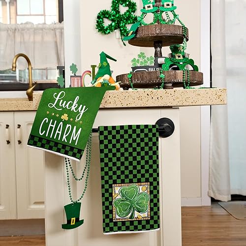 Miniatura 4 de ARKENY Juego de 2 toallas de cocina del Día de San Patricio, trébol verde, moneda dorada, paños de cocina de secado de 18 x 26 pulgadas, decoración