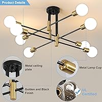 Vista 6 de Biewalk Sputnik Lámpara de Araña Moderna de Mediados de Siglo Nórdica Luz Colgante 8 Luces Luminaria de Techo Negra para Sala de Estar, Cocina