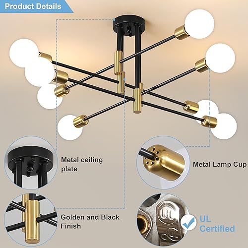 Miniatura 6 de Sputnik Candelabro de mediados de siglo moderno E26 LED colgante de iluminación Edison 468 luces lámpara de techo lámpara de luz negra para sala de