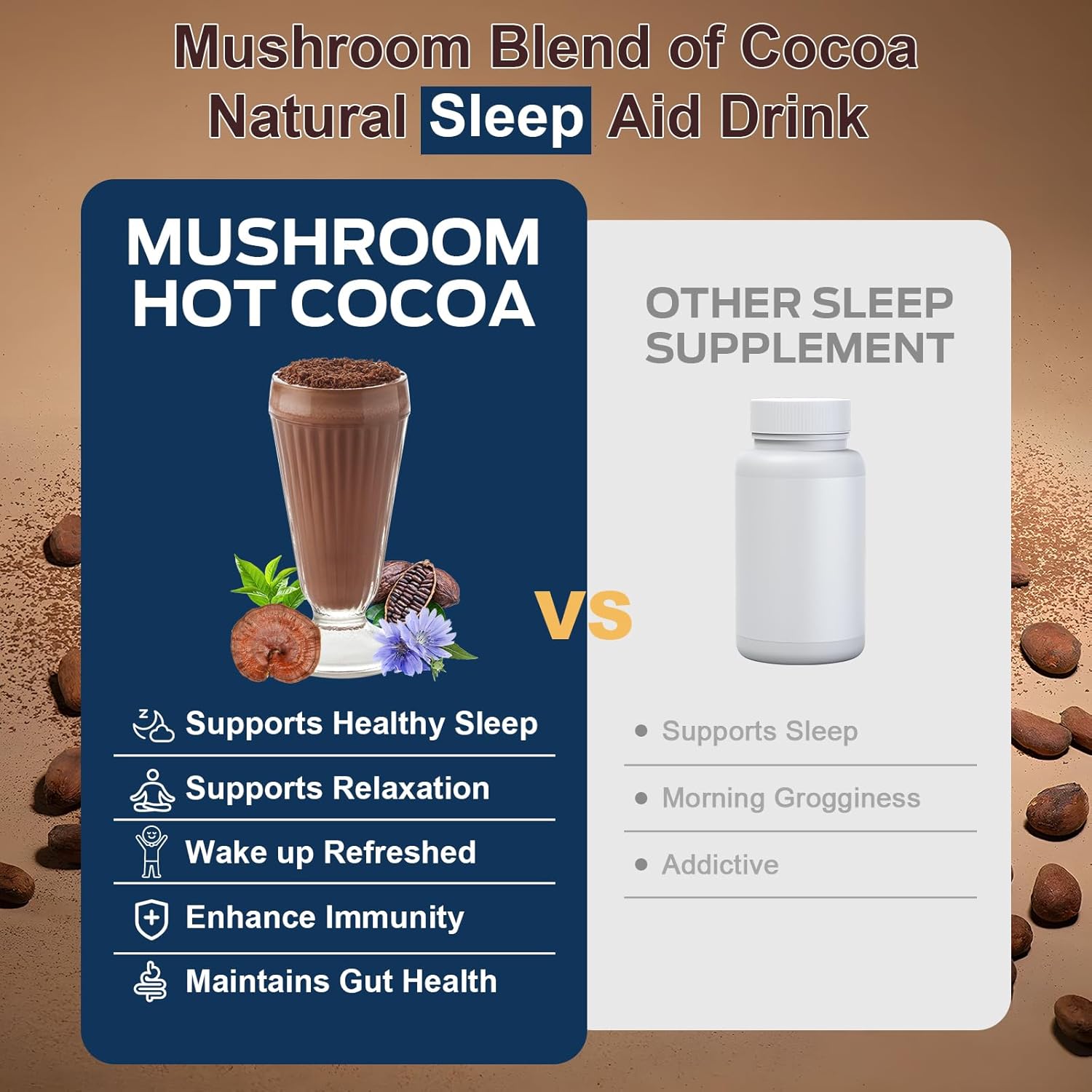 71sDo5L3LmL._AC_SL1500_ Mushroom Hot Cocoa, Adaptogenic Mushroom with Reishi, L-Theanine, Chicory, Melatonin & Glycine, Melatonin, Sleep Hot Cocoa Supplement for Sleep and Stress Support, 25 Servings 1 Pack