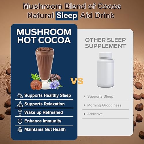 Miniatura 4 de Cacao caliente de hongos, hongo adaptogénico con reishi, L-teanina, achicoria, melatonina y glicina, melatonina, suplemento de cacao caliente para