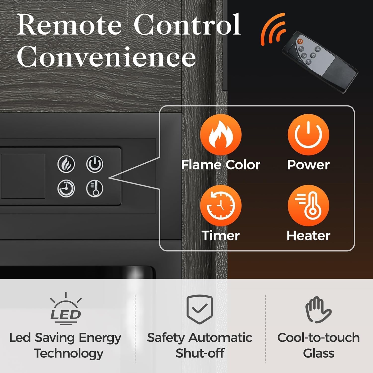 23'' Electric Fireplace, Recessed & Built in Wall Electric Fireplace Heater, Built-in Fireplace Heater with Multicolor Flames and Timer, 1400W Insert Heater with Remote Control, Low Noise, Black