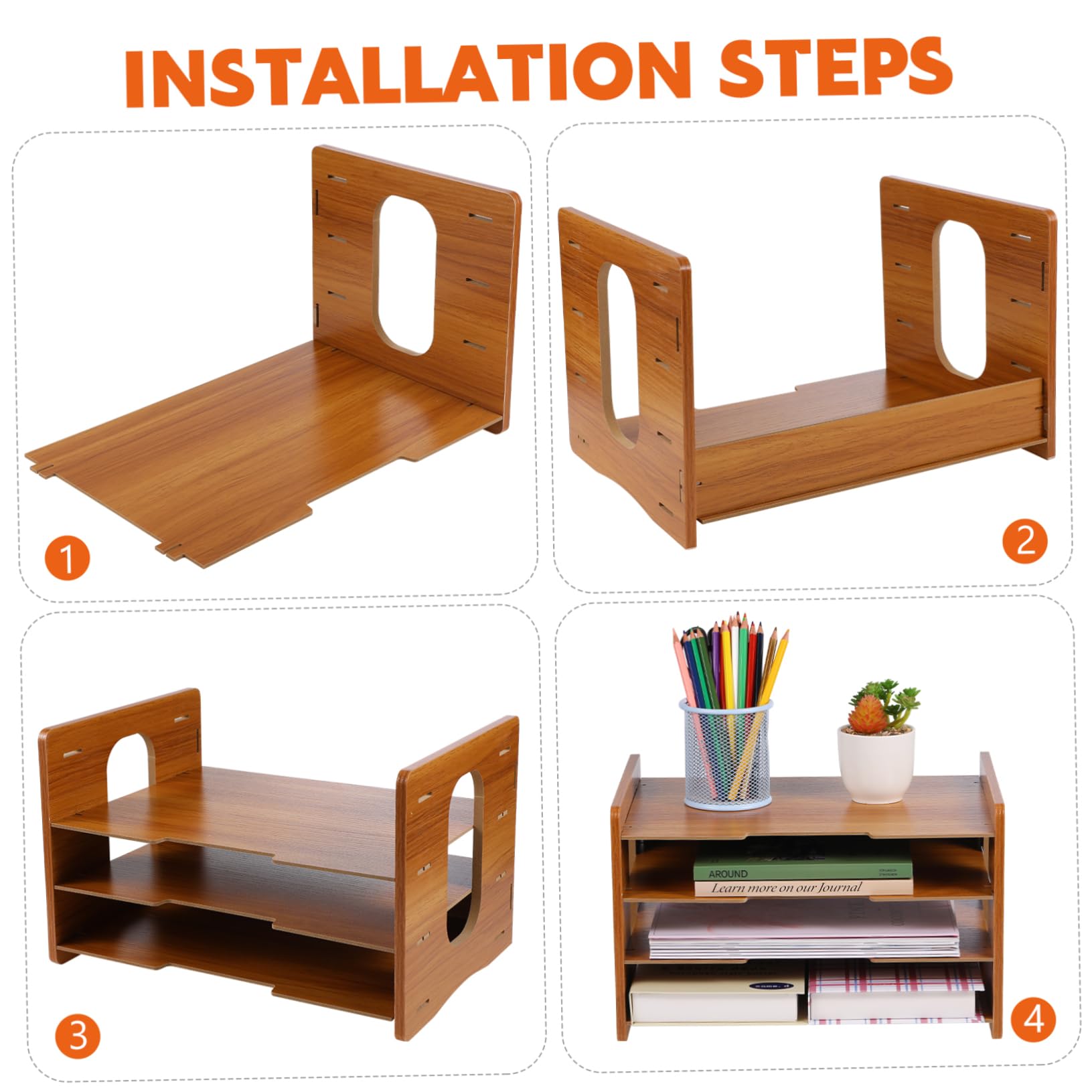 Organizador de Correo de Encimera 4 Capas Diseño Vertical para Oficina y Hogar, Clasificador de Papel de Madera para Documentos, Facturas y Revistas