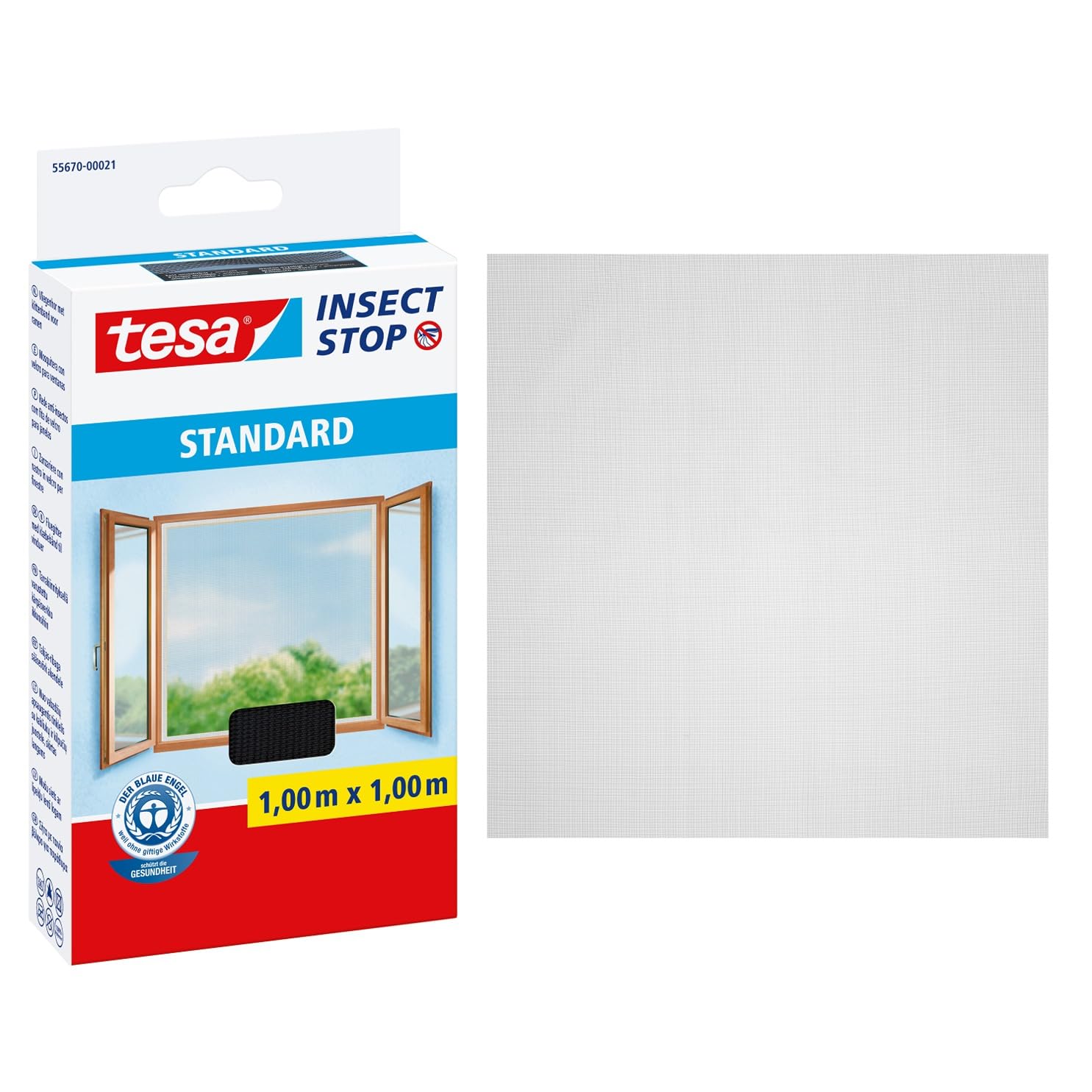 tesa Insect Stop Hook & Loop STANDARD for Windows - Self Adhesive Window Fly Screen - Cut to Desired Size - in Anthracite, 100 cm x 100 cm