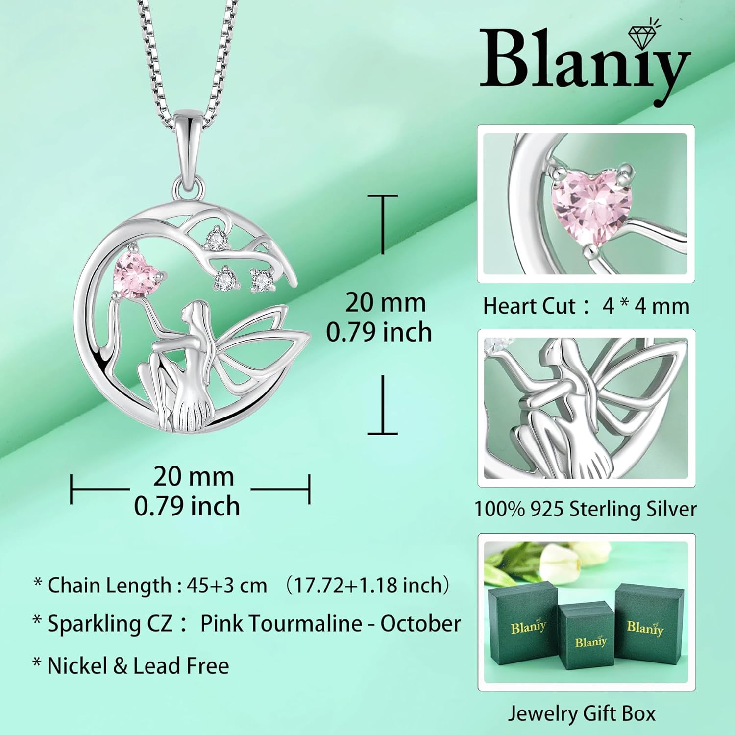 Guardian Angel Necklace for Women 925 Sterling Silver Tree of Life Necklace Birthstone Created Gemstone Pendant Jewelry Gifts for Women - Image 6