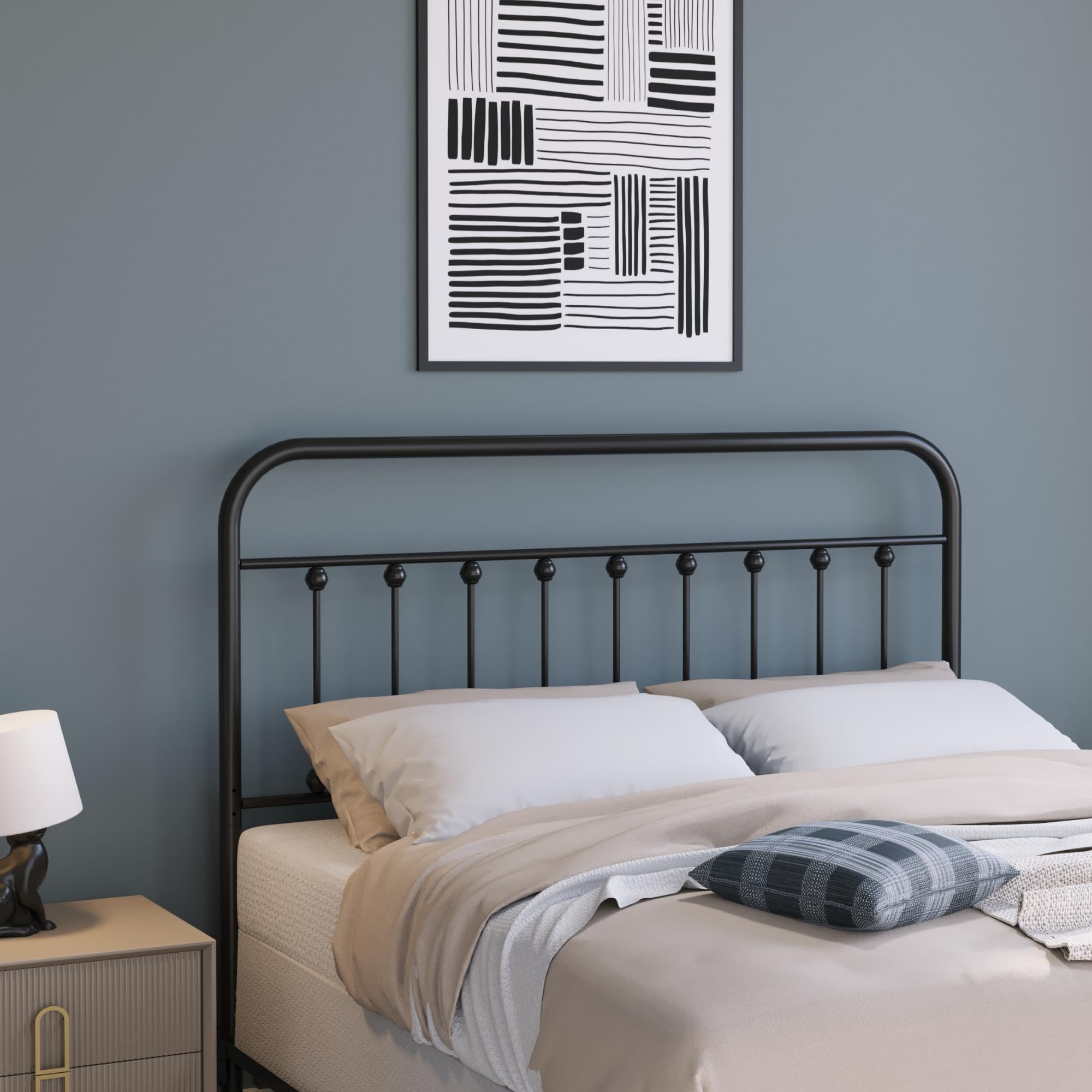 Photo 1 of Golden Gate Beds Vintage Metal Headboards, Adjustable Height Iron Frame, Farmhouse Rustic Style, Elegant and Durable Design, Easy Assembly, Universal Fit for Kids & Adults, King Size, Black Finish