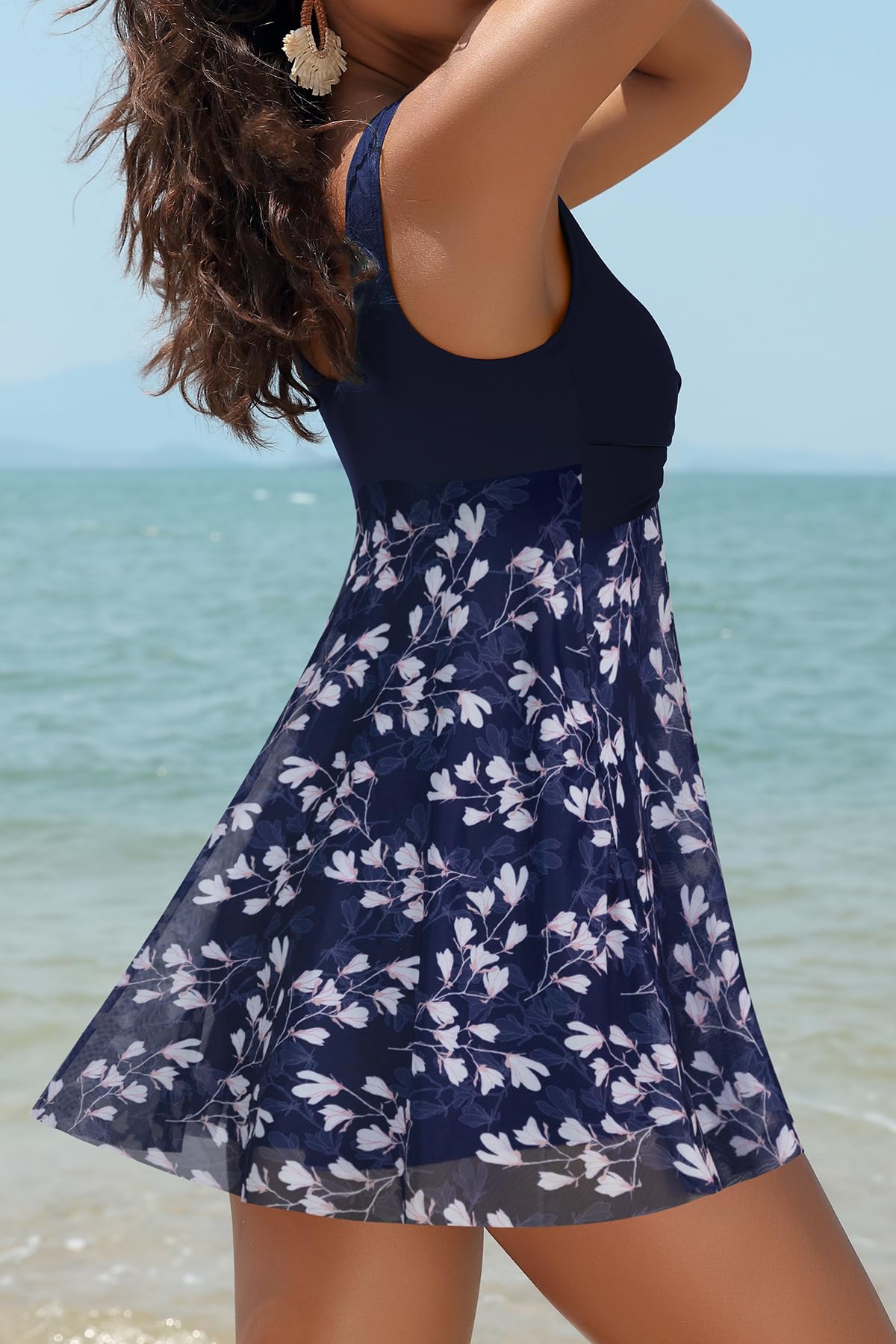 SHEKINI Mujer Traje de Baño con Falda Una Pieza Tankini Hálter Elegante Bikini Conjunto de Malla Bañador con Falda de Una Pieza con Seguridad Shorts