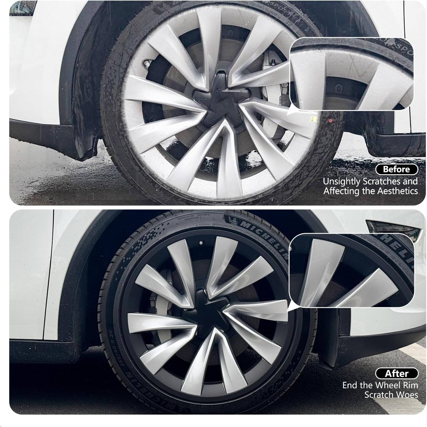 Wheel Rim Protector Rim 20 Inches for 2025-2026 New Tesla Model Y Juniper, 4 PCS New Tesla Model Y 2025 Scratch-Resistant ABS Rim Hubcaps Cover,20 Inch 2.0 Wheel Rim Protection Accessories，Black