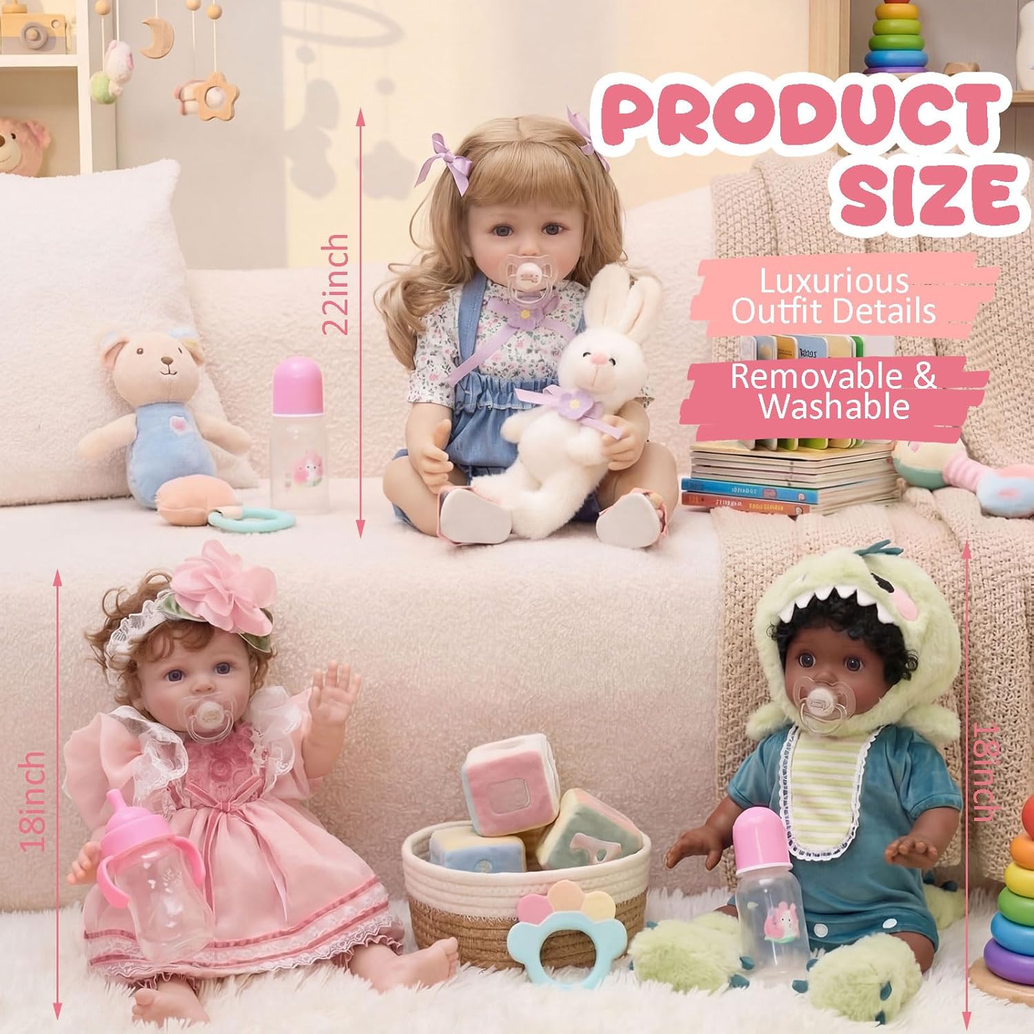 Halloscume 1 Pack 18inch Realistic Reborn Baby Dolls, Lifelike Reborn Baby Dolls, Silicone Soft Real Life Girls with Accessories and Gift Box, Gift for 3+ Year Old Kids (Pink Girl)