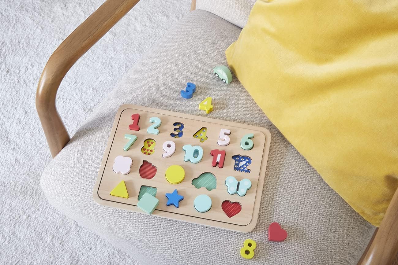 Petit Collage Multi-Language Numbers + Shapes + Colors Wooden Tray Puzzle