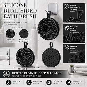 2 Pcs Silicone Scrubber Body(with Hook) Silicone Body Brush丨Silicone Shower Brush,Body Silicone Brush for Men Women Kids Easy to Hold and Hang,Easy to Clean and Durable