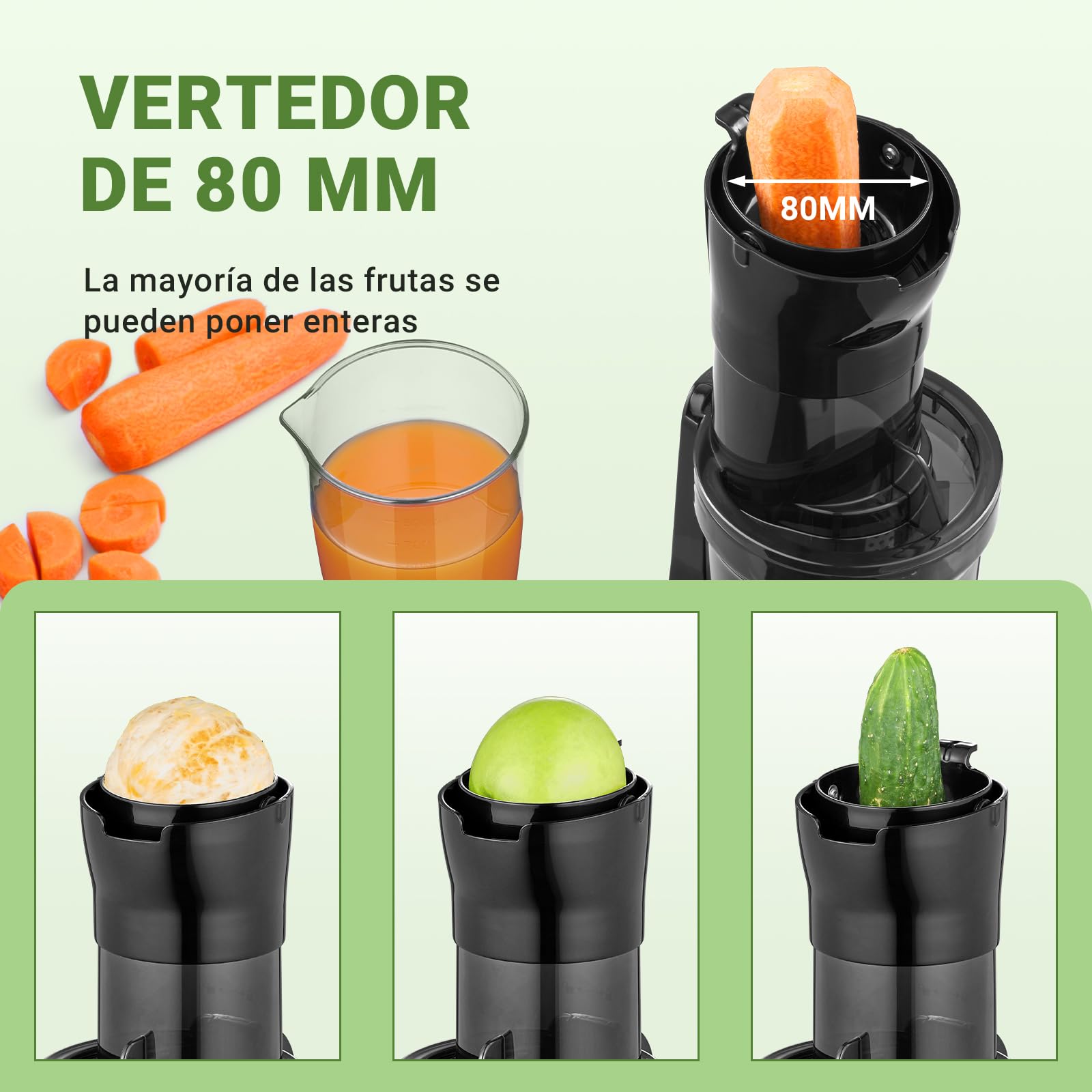AMZCHEF Licuadora Para Verduras y Frutas Enteras - 200W Extractor De Zumos y Verdura - Licuadora Prensado En Frío Con La Mejora De Barrena, Filtro De Doble Capa, 2 Tazas, Motor Silencioso - Negro