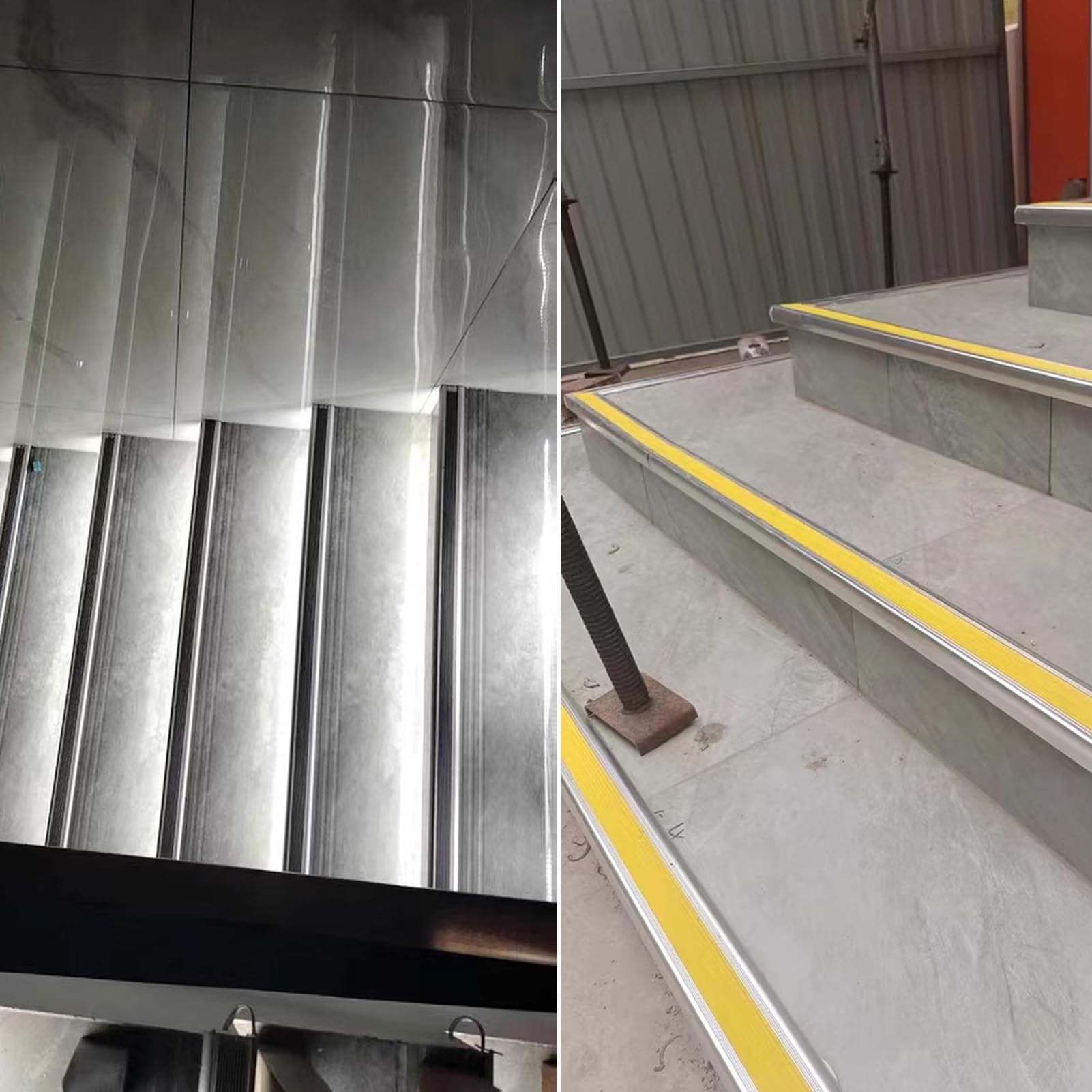 Profilo Paragradino Angolare in Alluminio da 100 cm Con canale LED, Profilo per Bordi per Scale a Forma di L da 58,5 mm x 24,3 mm per Pavimenti in Cemento e Legno(Gray yellow)