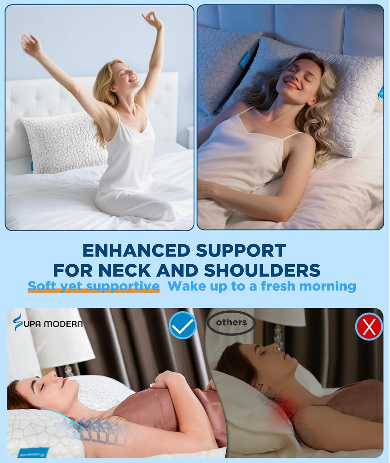 SUPA MODERN Cooling Pillow Queen Size Set of 2, CertiPUR-US Shredded Memory Foam Pillows for Sleeping, Cool Bed Pillows for Hot Sleepers, Adjustable Firm Pillow for Side,Back,Stomach Sleepers
