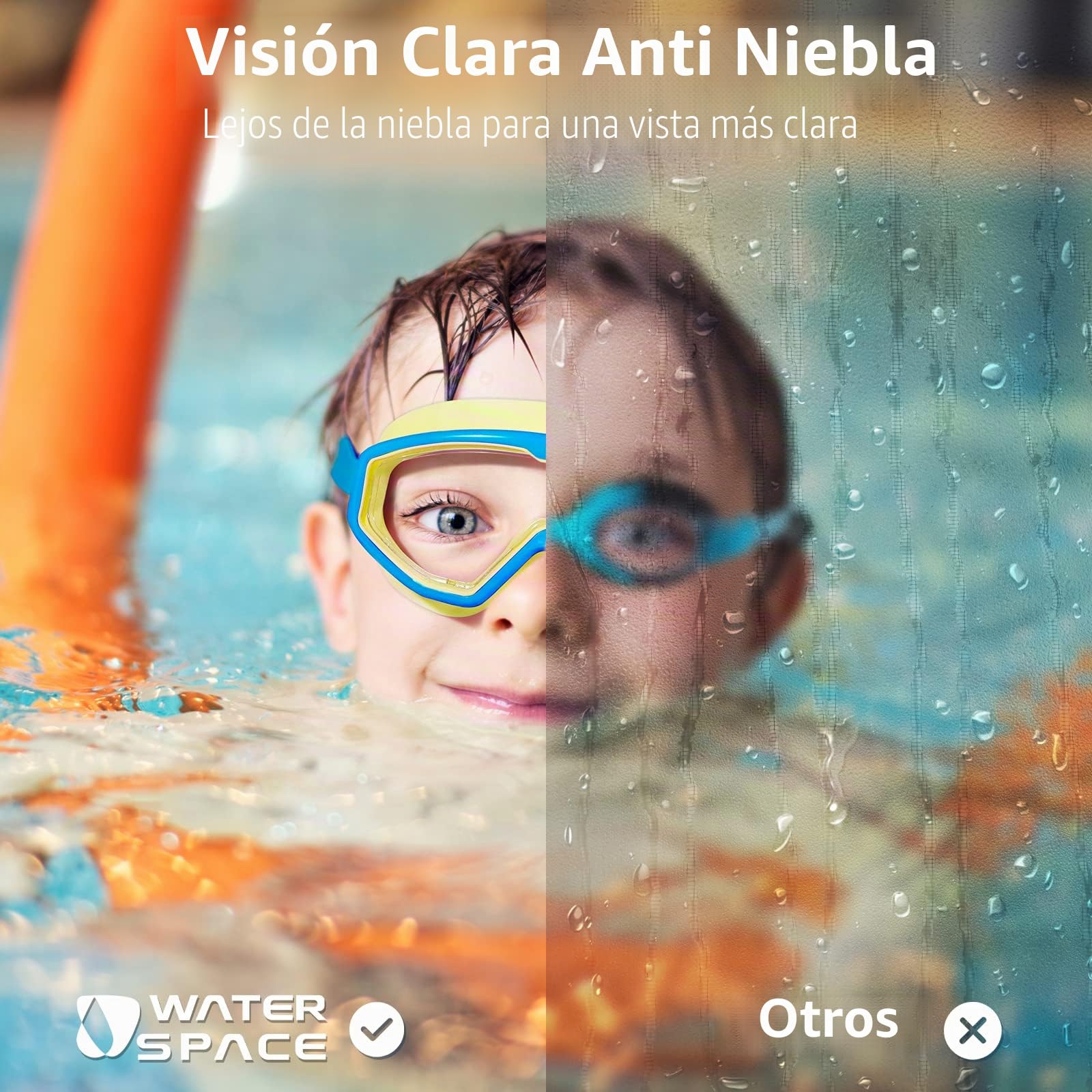 Water Space Gafas Natacion para Niño 3-15, Vista Panorámica Antivaho Sin Fugas Gafas para Piscina Playa