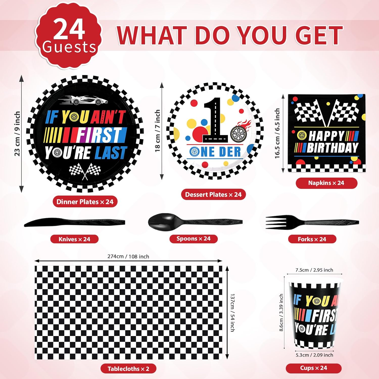 170 Pcs Race Car 1st Birthday Decorations for Boys Fast One Plates and Napkins Racing Cars First Birthday Tableware Set for Boys First Race Car Theme Party Supplies, Serves 24