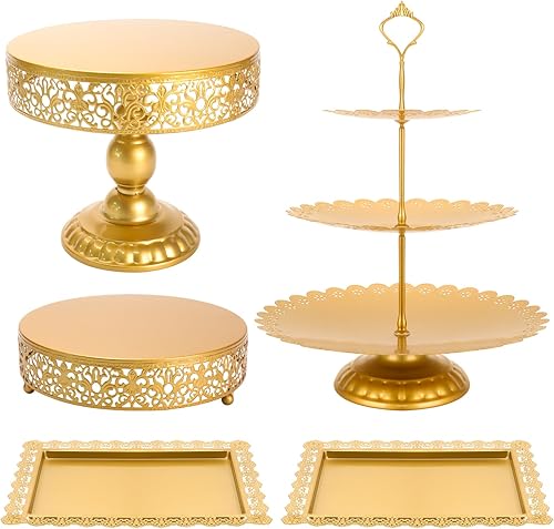 Juego de 5 soportes dorados para tartas, bandeja de metal para cupcakes, fiesta de té, postres, para boda, cumpleaños, baby shower, fiesta,