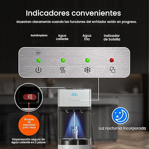 Miniatura 8 de Brio - Dispensador de agua con refrigerador, de carga inferior, con autolimpieza, edición limitada, 3 ajustes de temperatura, agua caliente, fría