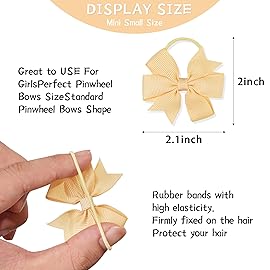 50PCS 2 Inches Baby Girls Hair Bows Ties Mini Pinwheel Boutique Elastic Hair Rubber Ribbon Hair Band Accessories for Kids Toddlers Infants