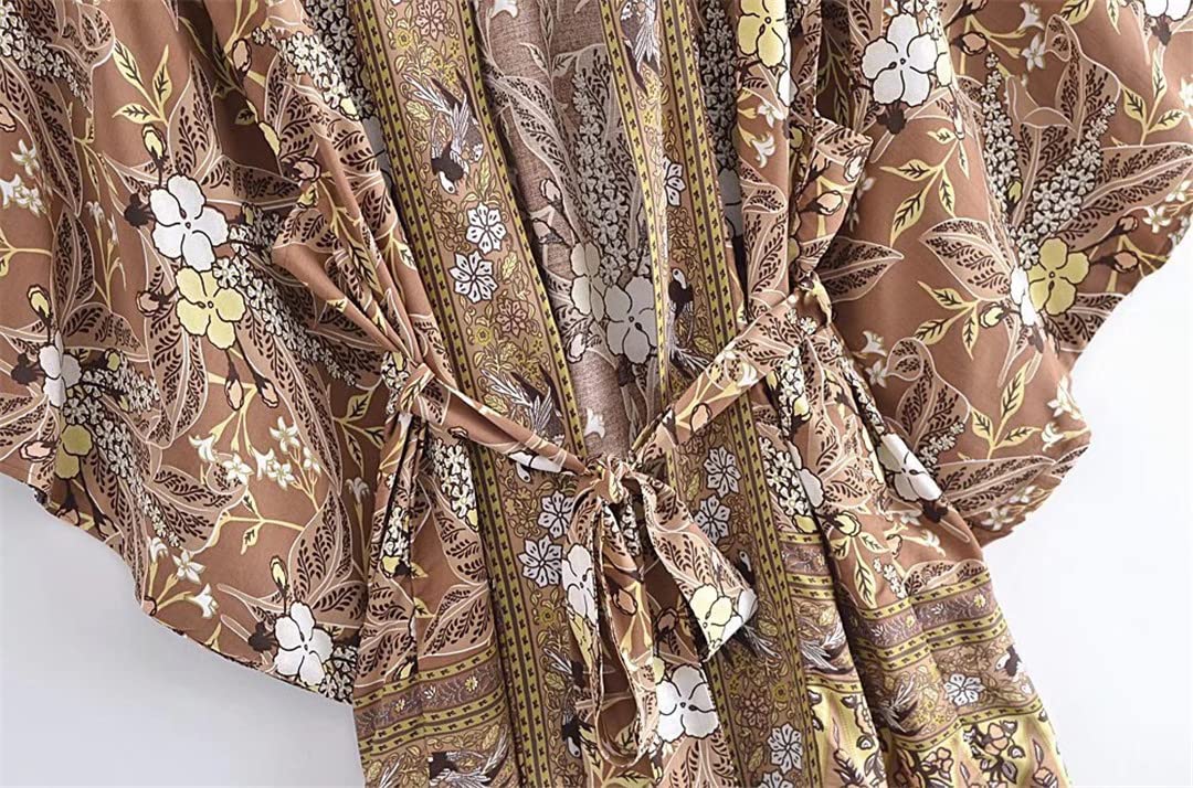 Kimono de plage en rayonne de coton imprimé pour femme Style bohème hippie, Comme indiqué sur la photo, L