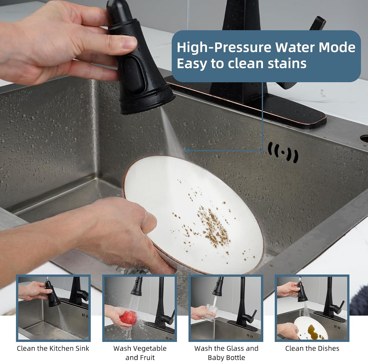 Universal Kitchen Faucet Head Replacement 3 Modes, 15 Adapters, Matte Black image 3