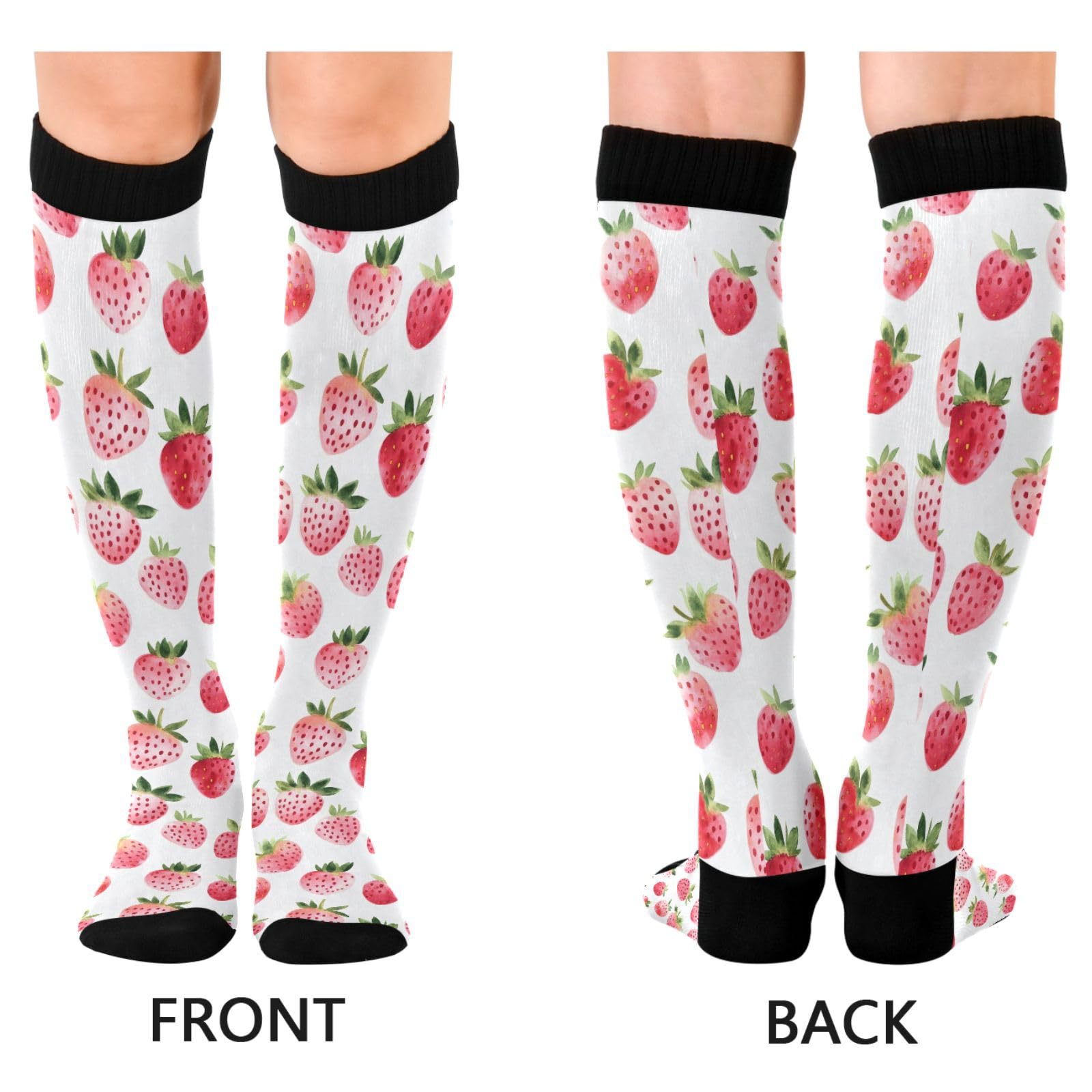 MFTJYO Strawberry Pink Pattern Women's Compression Socks for Women Men Knee High Socks Long Circulation for Athletic Running