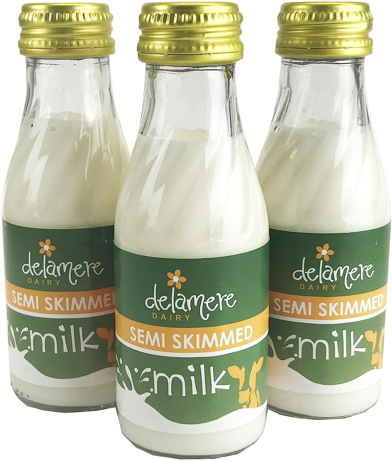 Delamere Semi Skimmed COWS Milk Glass Bottles 97ml 12 Ideal for Guesthouses & Hotels