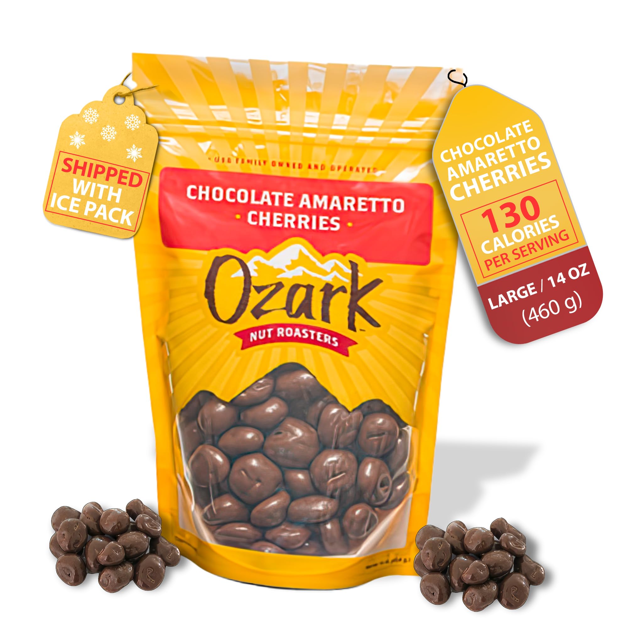 OZARK NUT ROASTERS, Chocolate Amaretto Cherries, Chocolate-Flavored Cherry Snacks, World-Class Gourmet Candied Nuts, Resealable Pack (14.0 oz)