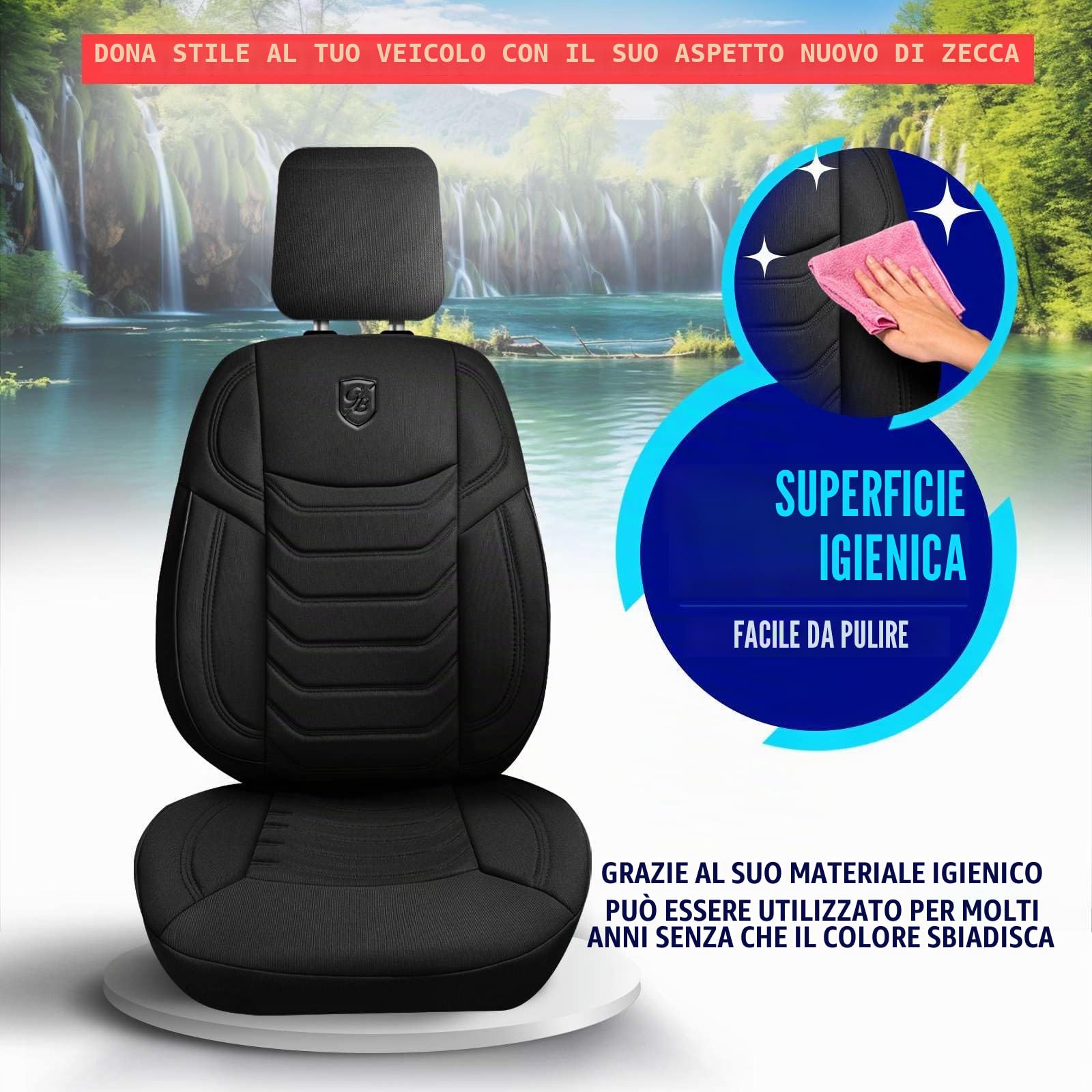 Coprisedili universali per auto e SUV – Coprisedili anteriori di alta qualità, in tessuto Lacoste, nero, compatibili con airbag, coprisedile auto, set di montaggio incluso
