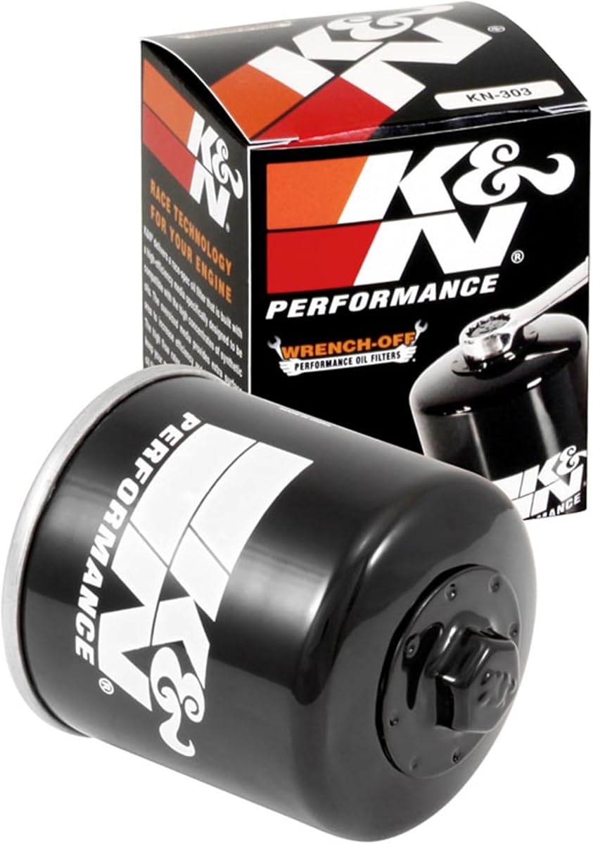 Filtro de aceite para motocicleta K&N: alto rendimiento, KN-303 | Para aceites sintéticos o convencionales, retire la tuerca con llave: se adapta a vehículos Honda, Kawasaki, Polaris y Yamaha selectos 1991-2026