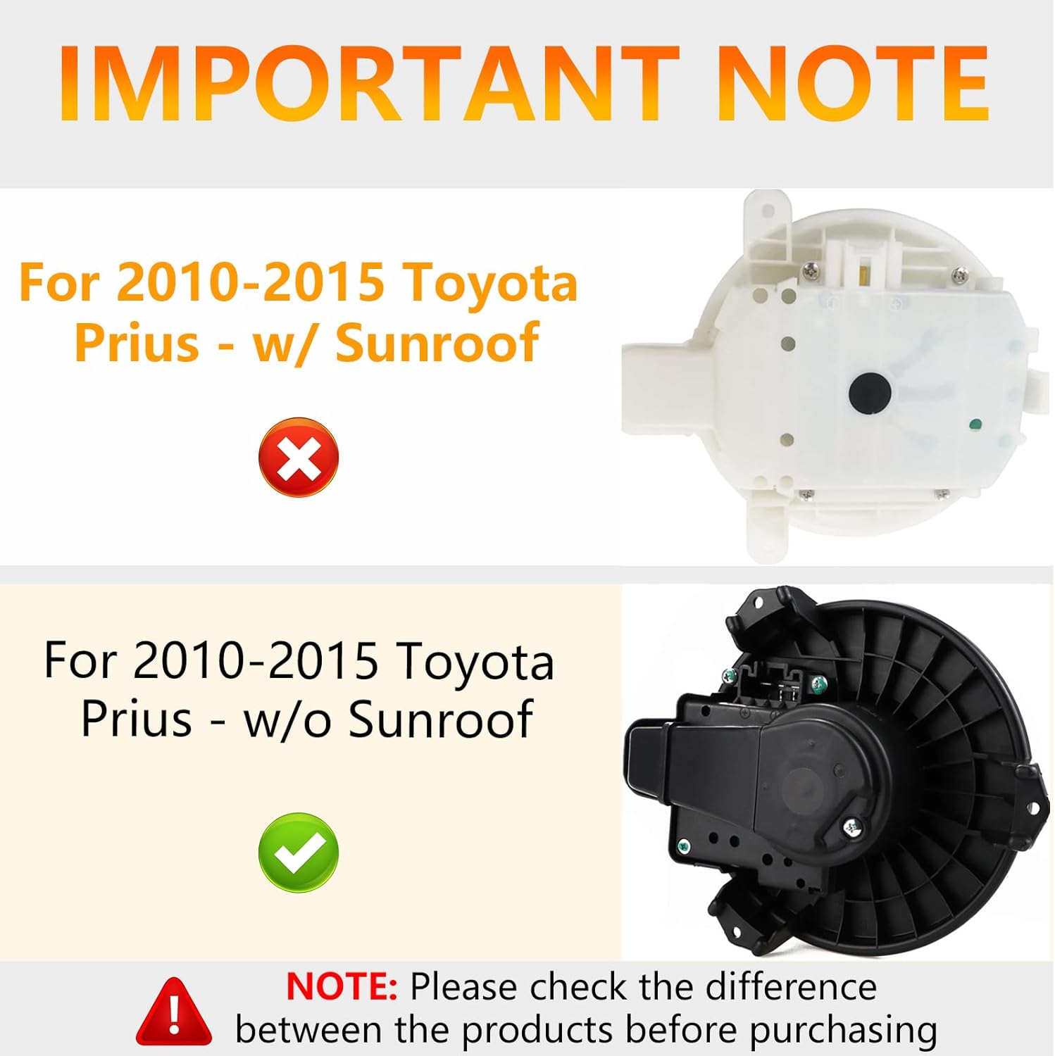 Front HVAC Heater Blower Motor for Toyota Corolla with Automatic 2009-2019, Prius 2010-2015 w/o Sunroof Hatchback, for 2012-2017 Prius V, for Toyota RAV4 2006-2018, for Corolla iM 17-18 (Only 3 Pins)