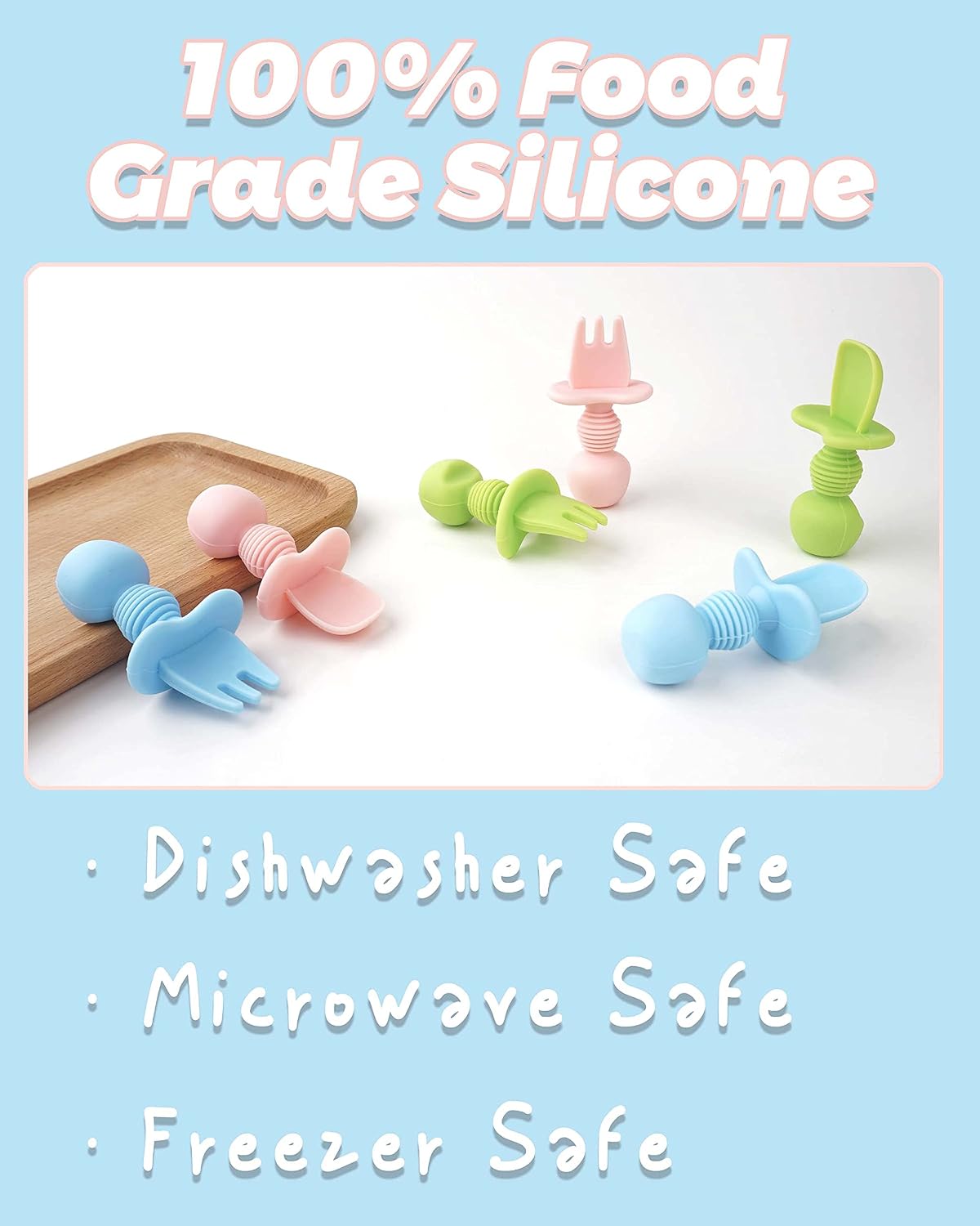6 Pcs Silicone Baby Spoons First Stage and Fork, Toddler Utensils for Led Weaning, Chewable for Self-Feeding
