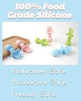 Vista 6 de 6 cucharas de silicona para bebé de primera etapa y tenedor, utensilios para niños pequeños para destete LED, masticables para autoalimentarse