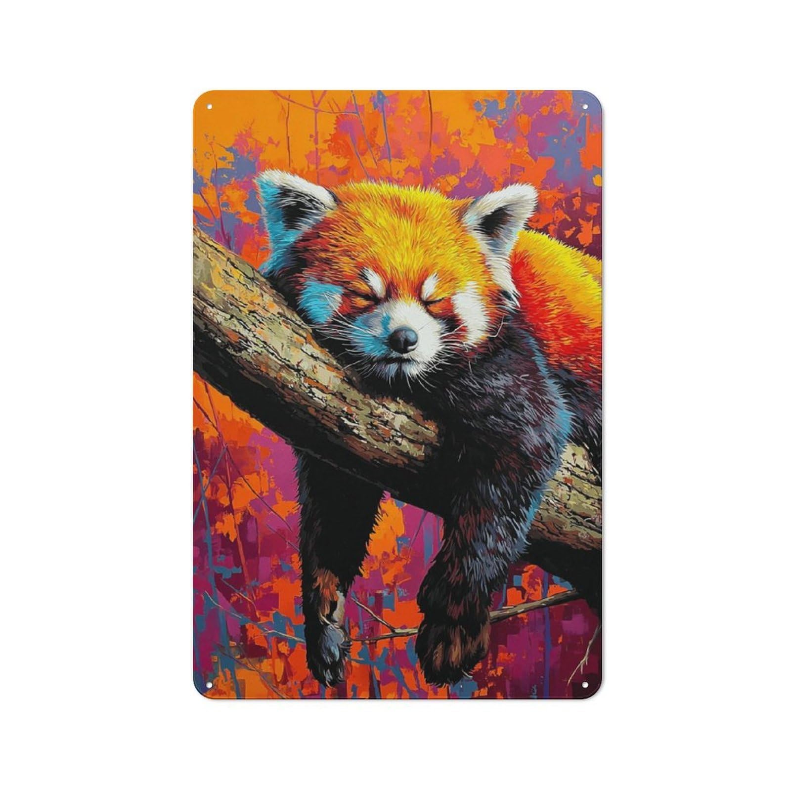 Junmoney Sleeping Red Panda On Branch Industrial Tin Sign 30X20cm, Garage Wall Decor For Garage, Hobby Room, Office Or Man Cave