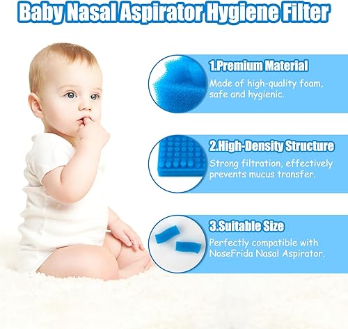 Miniatura 23 de Paquete de 100 filtros higiénicos de aspirador nasal de alta calidad, repuesto para filtros de aspirador nasal de bebé, sin BPA, ftalatos y látex