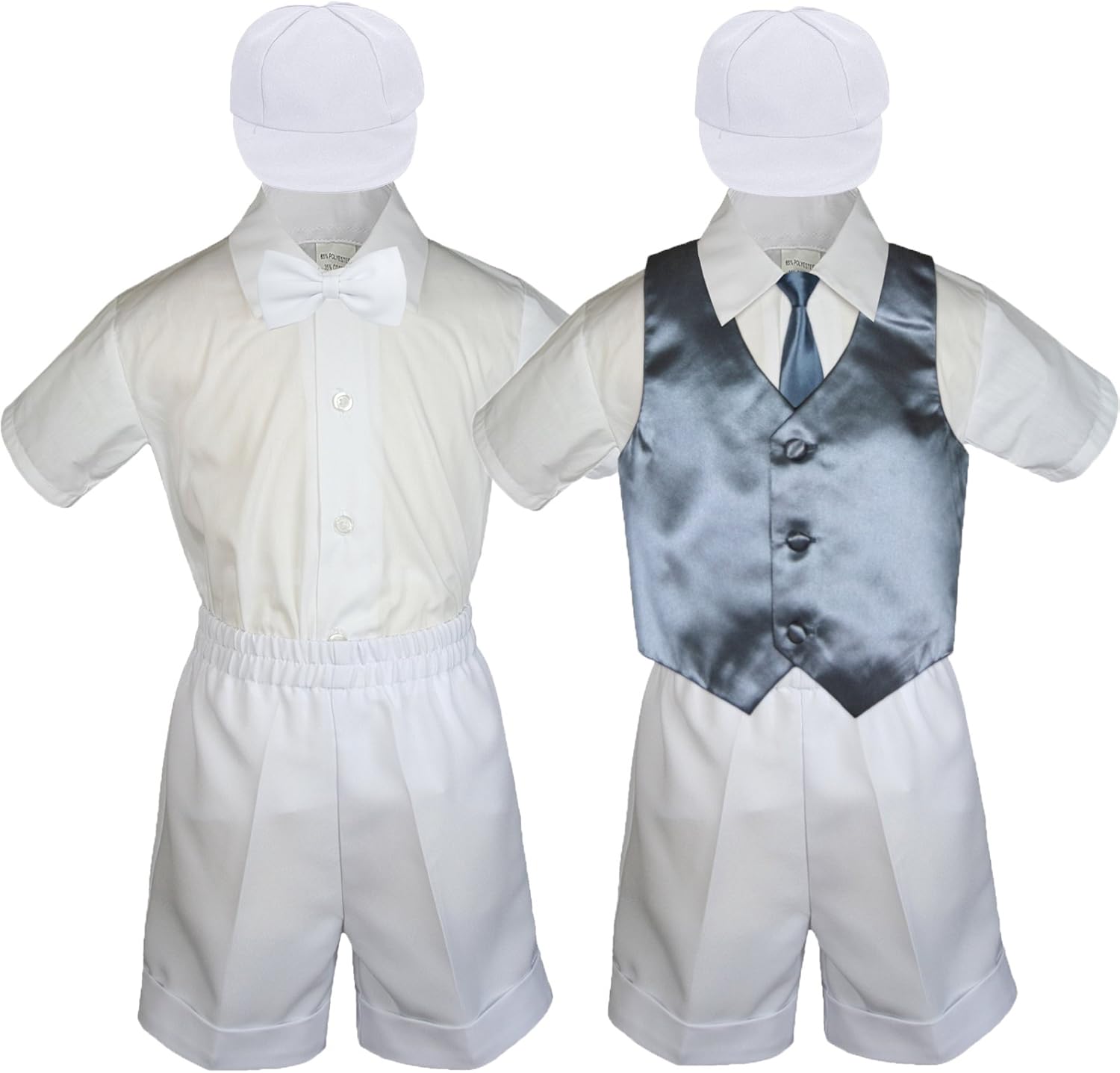 Baby Kid Toddler Boy Party Suit White Shorts Shirt Hat Necktie Vest Set Sm-4T