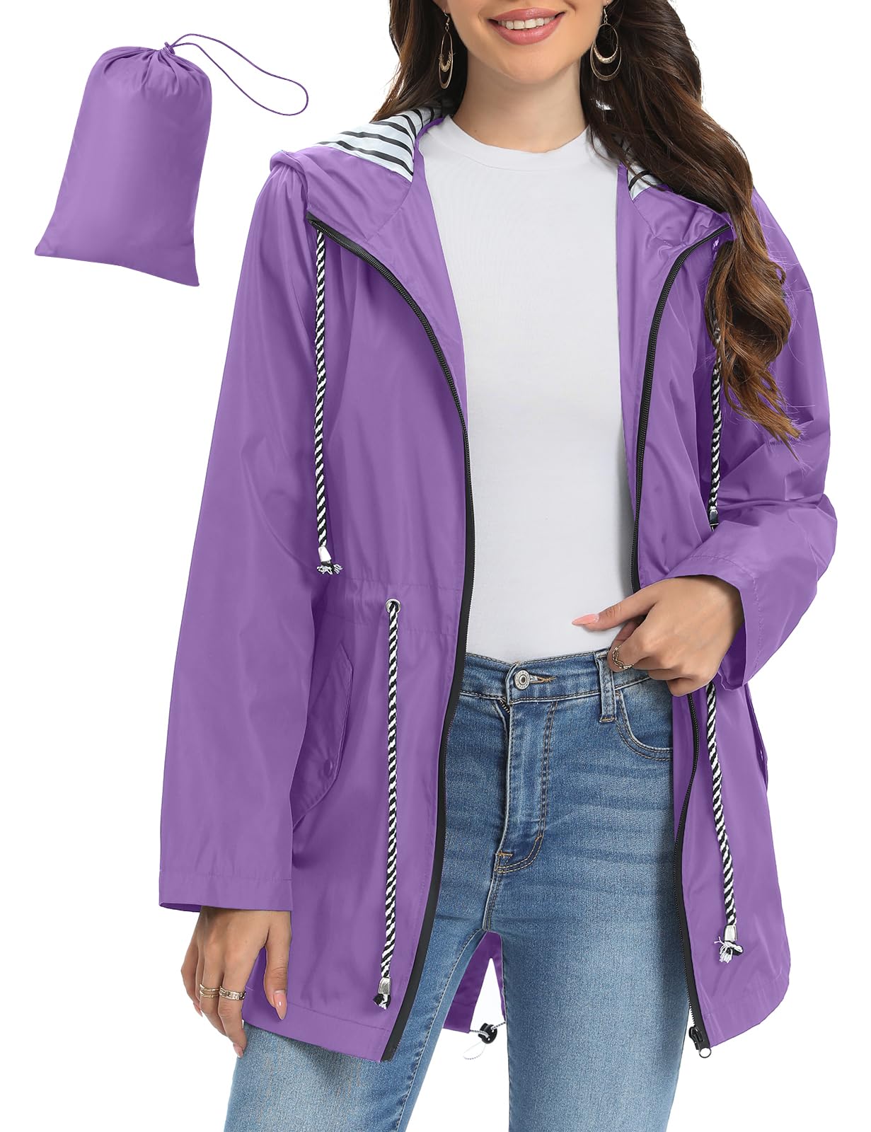 UMIPUBO Regenjacke Damen Wasserdicht Atmungsaktiv Dünne Leichte Outdoorjacke Regenmantel mit Kapuze Faltbar Wanderjacke Fahrradjacke