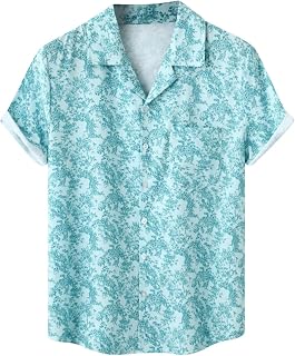 NOAGENJT Mens Cheesecloth Shirts Red Shirt Men Mens Summer Fashion Casual Print Seaside Beach Lapel Button T Shirt Shirt Short Sleeve Shirt Quality Men Short Sleeve Shirts