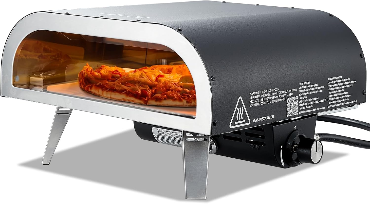 VEVOR Propane Outdoor Pizza Oven, 12 Inch Gas Pizza Maker, Max 1000℉, Portable Outdoor Cooker with Thickened Pizza Stone, 3 Layers Pizza Oven for Outside Patio Camping & Backyard, Black