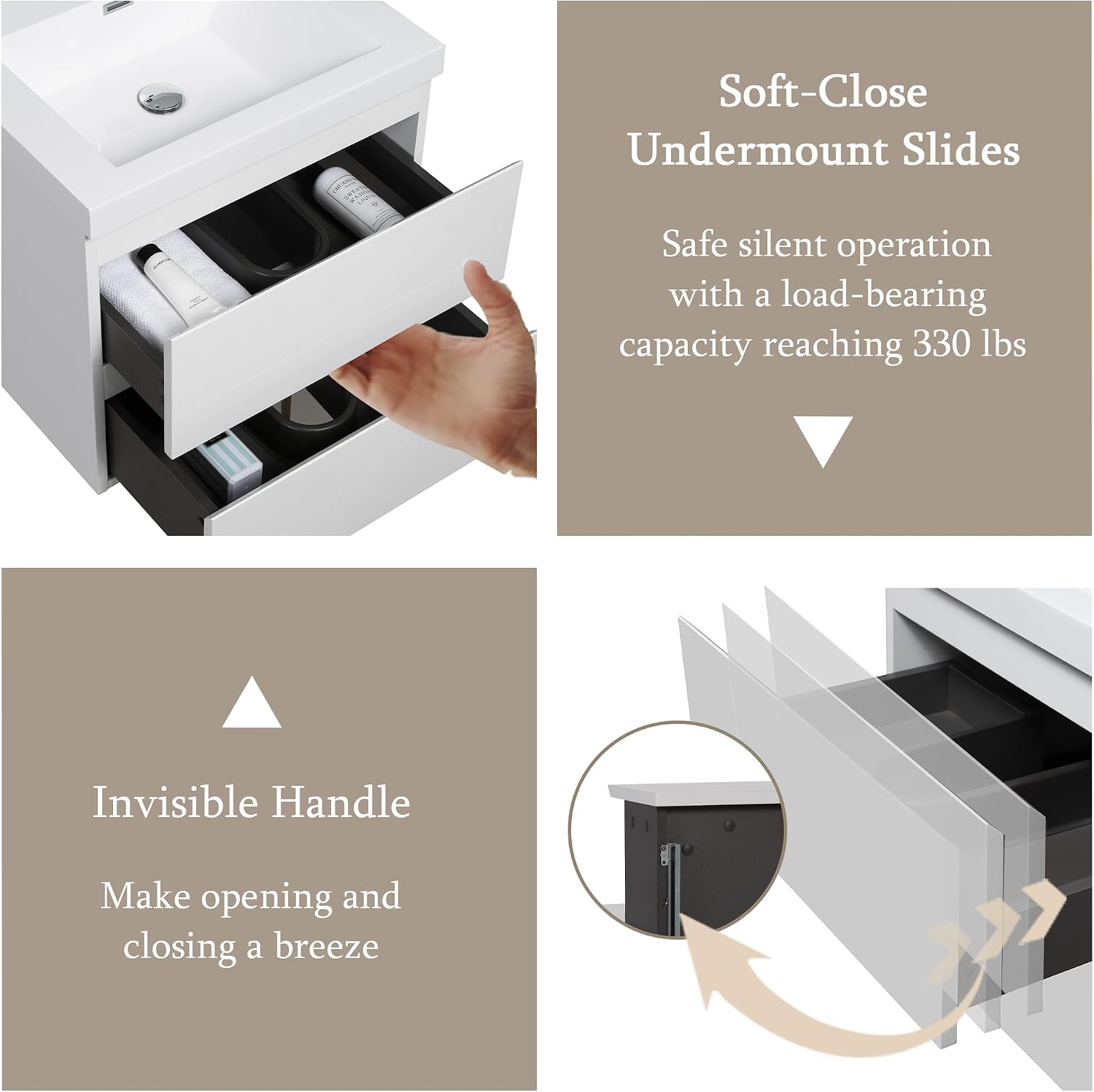 24" Floating Bathroom Vanity with Sink, Modern Wall-Mounted Bathroom Storage Vanity Cabinet with White Resin Top Basin and 2 Soft Close Drawers, White