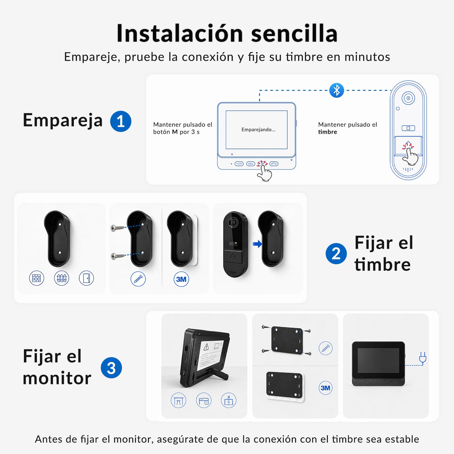 Timbre Inalámbrico Exterior Impermeable IP65, Pantalla IPS de 4,3 Pulgadas, Timbre Inalámbrico con Cámara 1080P, Audio Bidireccional, Visión Nocturna, Video Portero Automatico Alimentado por Batería