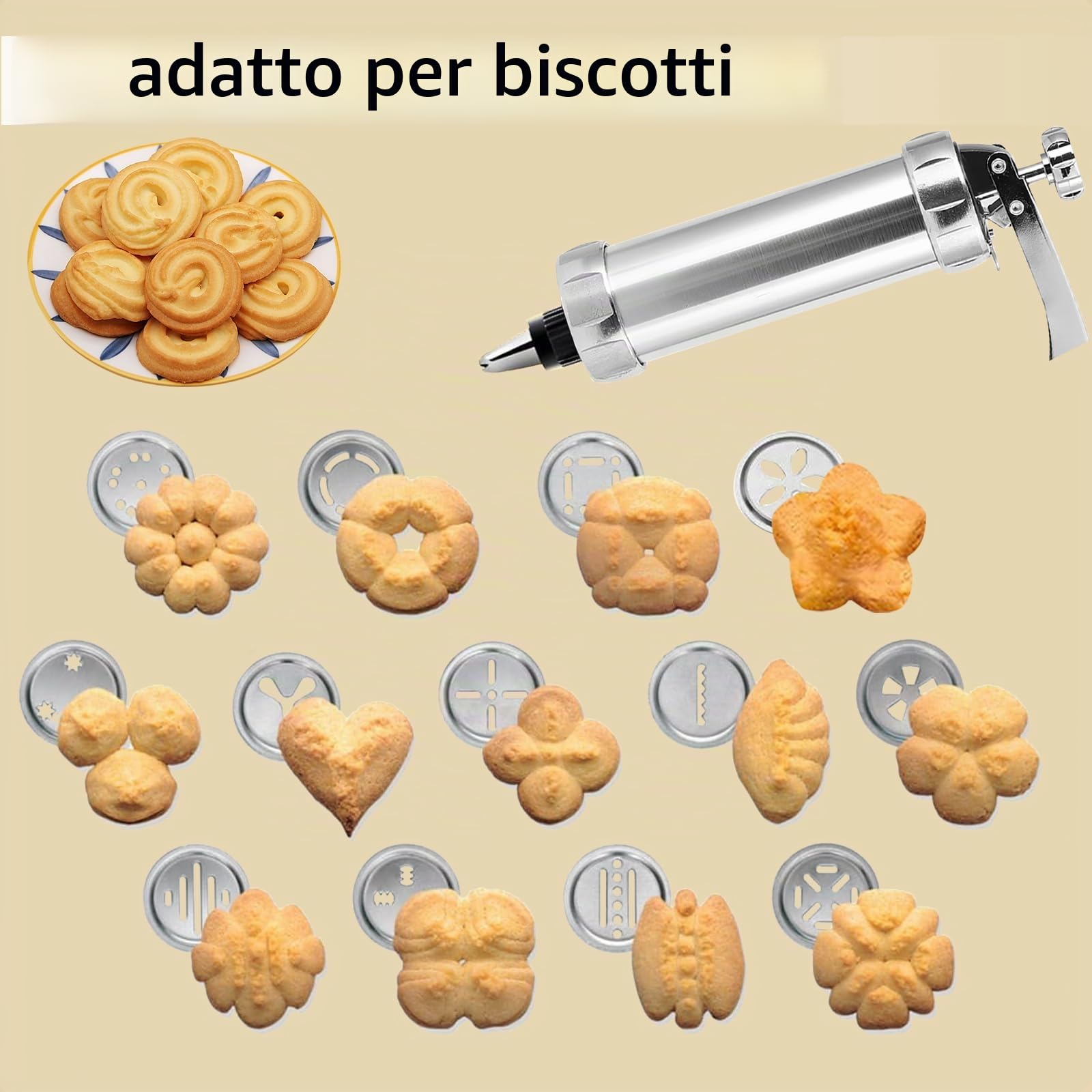 Pistola Per Pressa Per Biscotti Per Biscotti, Kit di Stampi Per Pressa Per Biscotti in Lega di Alluminio Per La Decorazione di Biscotti Per Torte Fai-da-te