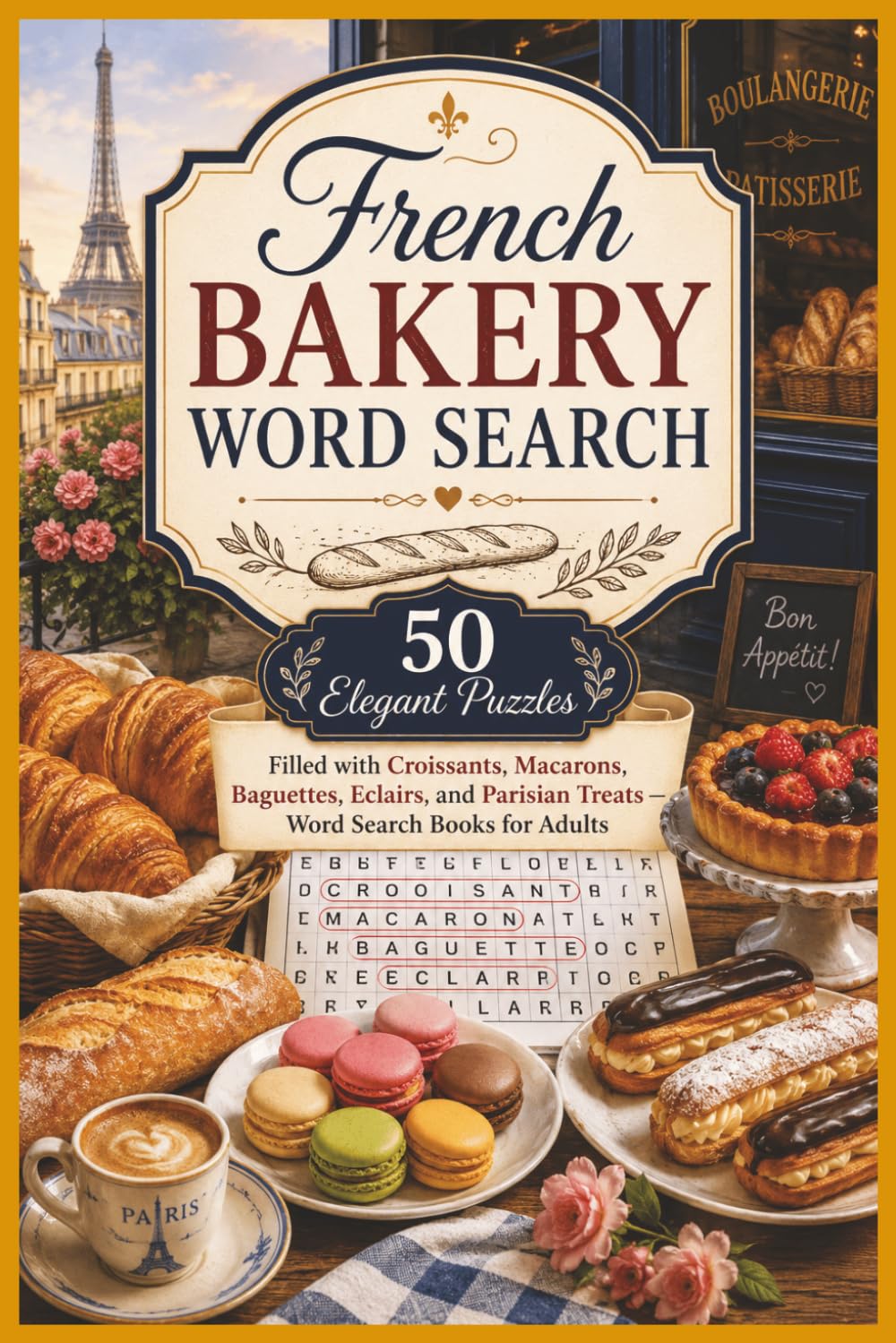 French Bakery Word Search: 50 Elegant Puzzles Filled with Croissants, Macarons, Baguettes, Eclairs, and Parisian Treats — Word Search Books for Adults (Word search books collection)