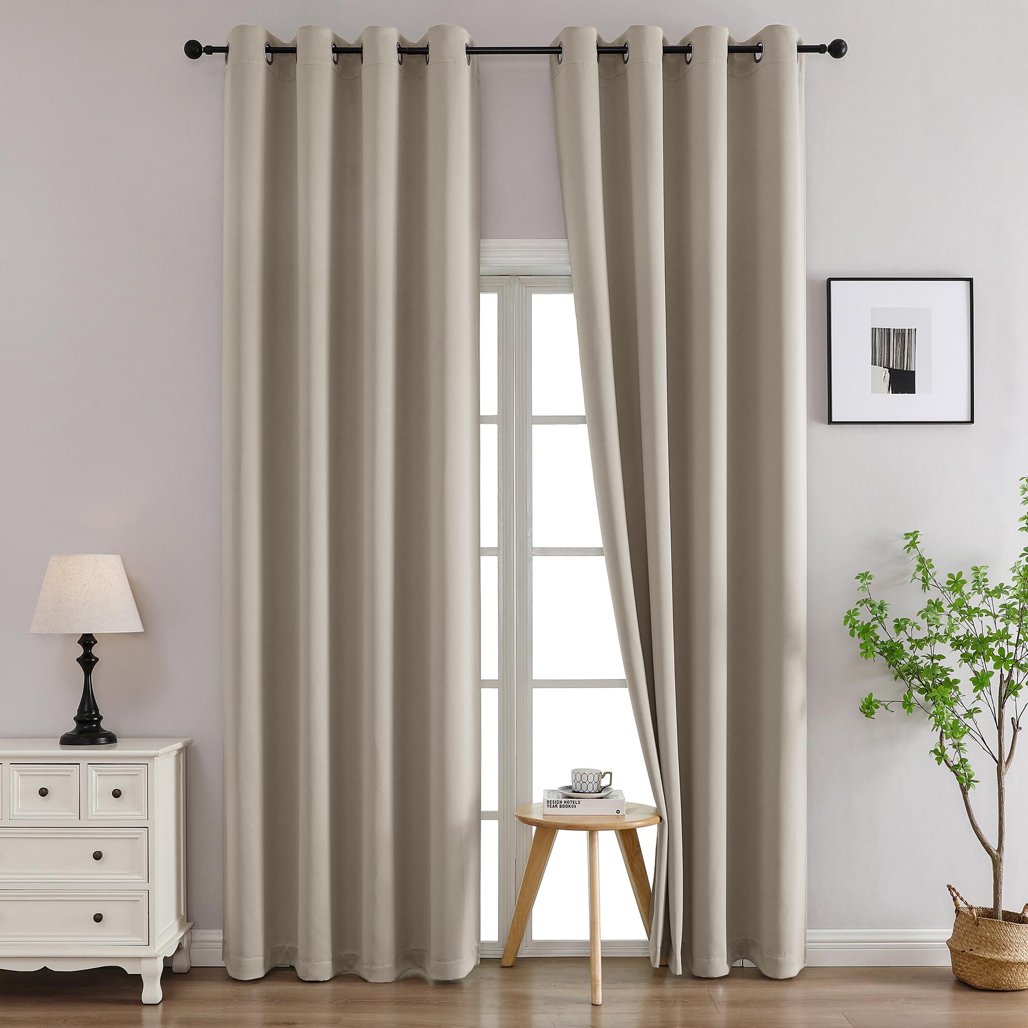 Simplebrand Stone Curtains for Bedroom Living Room 96 Inches Long 2 Panels Set, Room Darkening Thermal Insulated Curtains &amp; Drapes, Solid Grommet Noise Reducing Window Treatment, W50 x L96 Inch