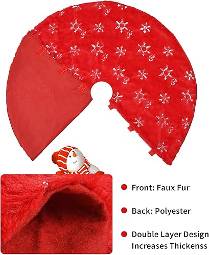 Miniatura 4 de Falda de árbol de Navidad, falda de árbol rojo grande de 36 pulgadas con alta gama, falda de árbol de piel sintética suave para decoraciones de