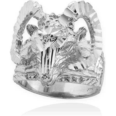 Men's Polished 925 Sterling Silver Aries Zodiac Sign Band Ram Head Ring