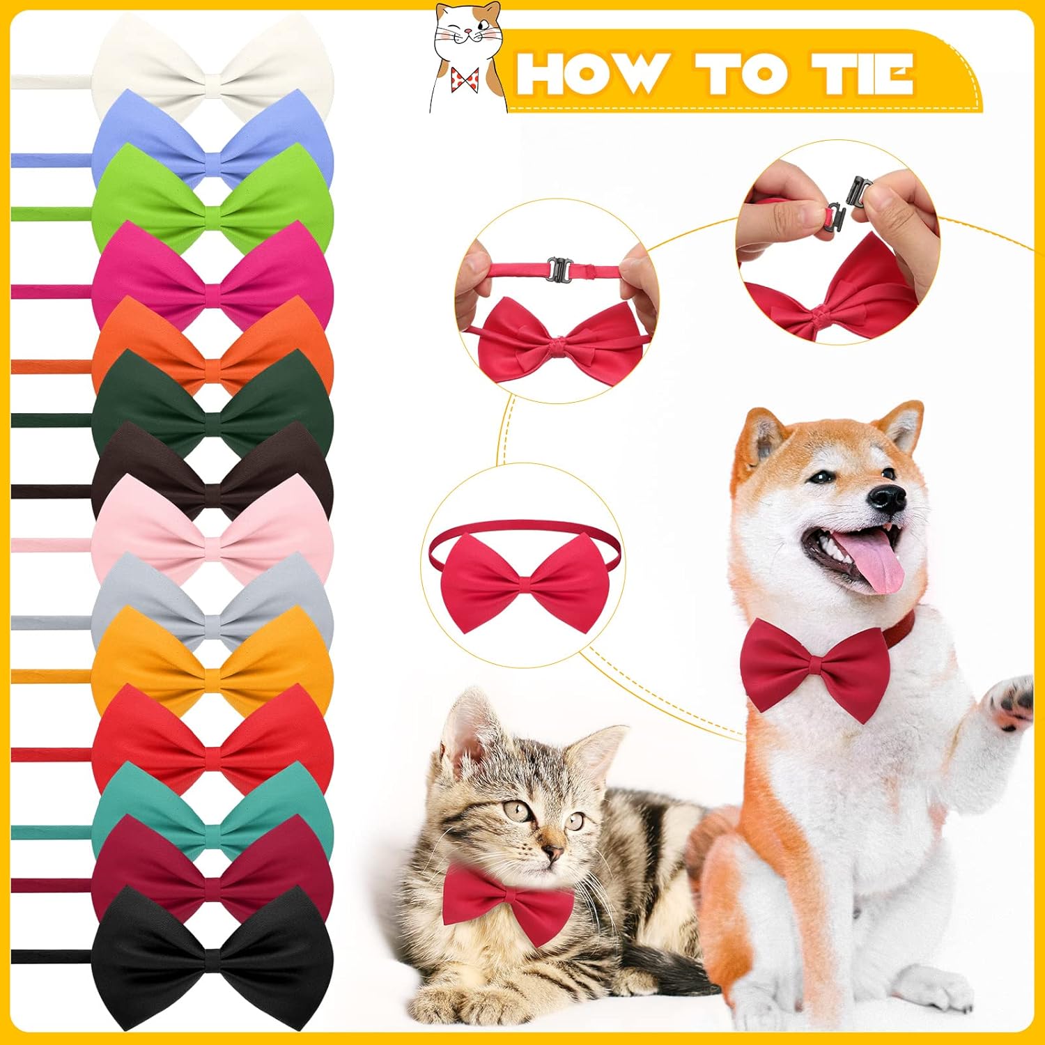 Cindeer 280 Pcs Dog Bow Ties with Adjustable Collar Puppy Neckties Bulk Cat Bowtie Collar Assorted Colors Solid Pet Grooming Bows Dog Grooming Accessories for Small Medium Large Pet,14 Colors