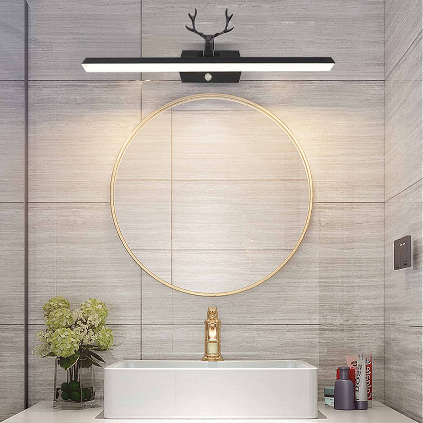 LED Bathroom Mirror Light With Motion Detector, IP44 Black Mirror Front Light With Switch, Adjustable Vanity Mirror Lamp Modern Bath Wall Light For Dressing Table Cabinet Lighting, 4000K,80CM16W