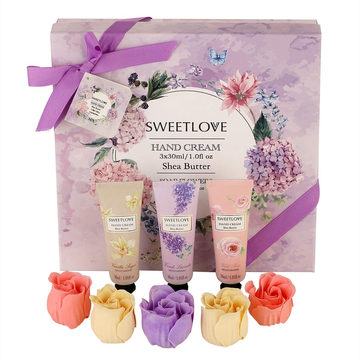 Hand Cream Gift Set with Soap Flower, 8pc Travel Size Hand